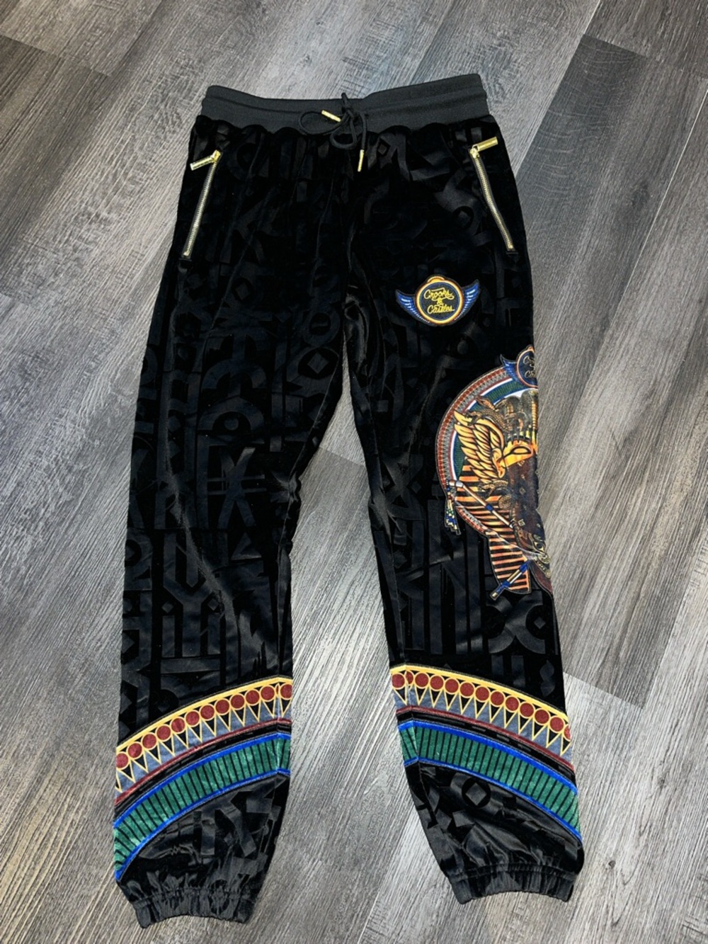 RARE VELVET Crooks & Castles Black Multicolor Graphic Joggers